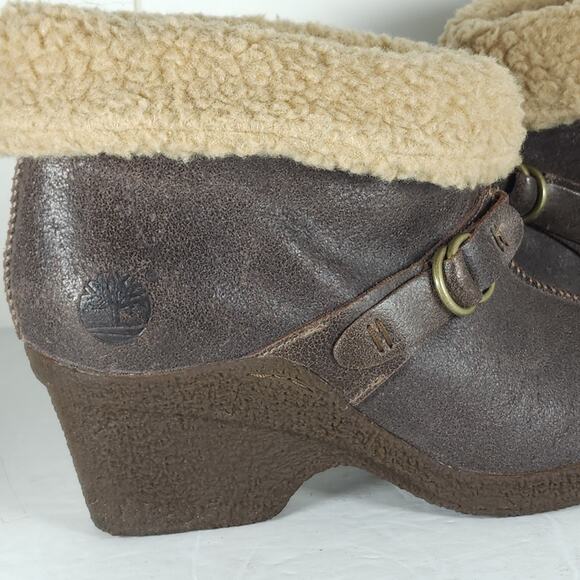 Timberland Women’s Bayden US9,5 Brown Leather Wedge Ankle Shearling Boots Bootie - Picture 16 of 16